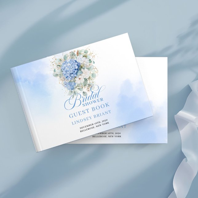 Livre D'or Hydrangeas bleus élégants et eucalyptus pour une b (Graceful blue hydrangeas eucalyptus bridal shower guest book

)
