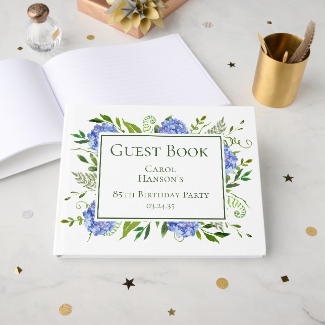 Livre D'or Hydrangeas bleus pour le 85e anniversaire (Recto ouvert)