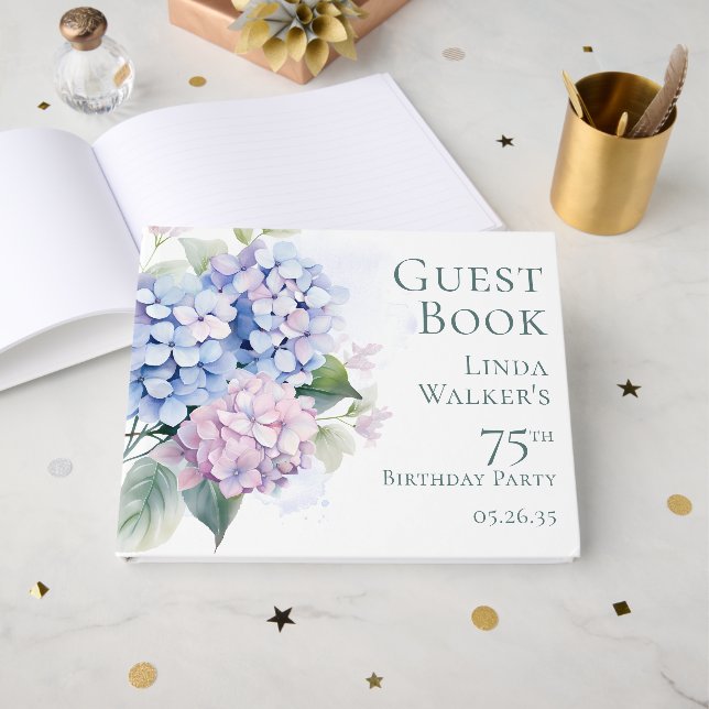 Livre D'or Hydrangeas Roses Bleus 75e Anniversaire  (Recto ouvert)