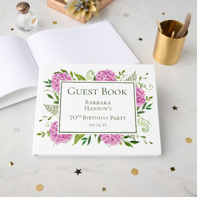 Livre D'or Hydrangeas roses pour 70e anniversaire (Recto ouvert)