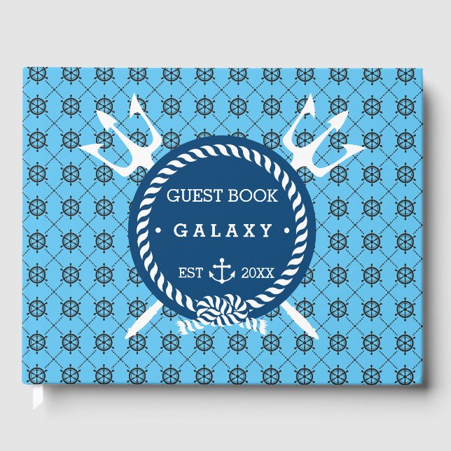 Livre D'or Icône d'Ancres nautiques et bateau bleu turquoise  (Recto)