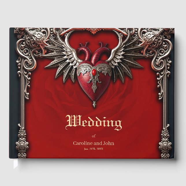 Livre D'or Icône gothique romantique : coeur, rose, crâne. (Recto)