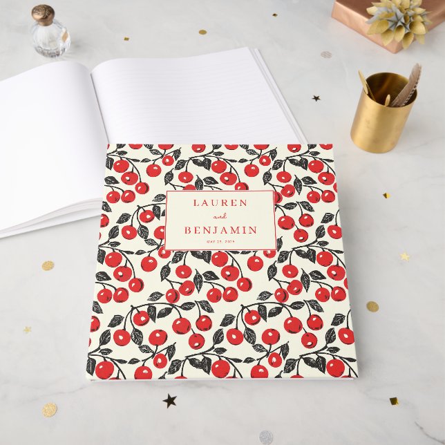 Livre D'or Illustration de cerise rouge joyeuse (Recto ouvert)