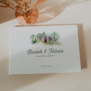 Livre D'or Illustration élégante de lieu de mariage à l'aquar