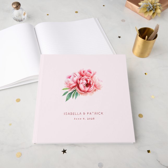 Livre D'or Illustration Florale Rose Romantique (Recto ouvert)