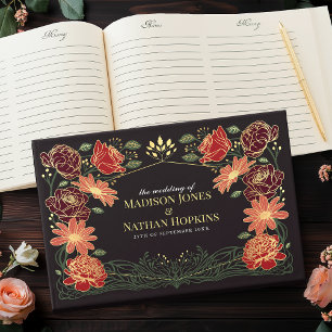 Livre D'or Imaginaire Enchanté Jardin Floral Rouge Mariage