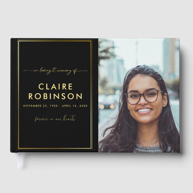 Livre D'or In Love Memory Gold Foil Script photo Funeral (Recto)