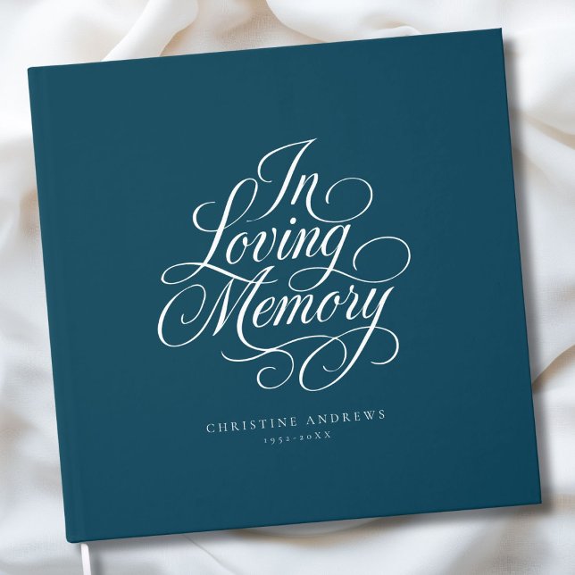 Livre D'or "In Love Memory" Script Police Keepsaké Funeral ("In Loving Memory" Script Font Keepsake - Blue Funeral Guest Book)
