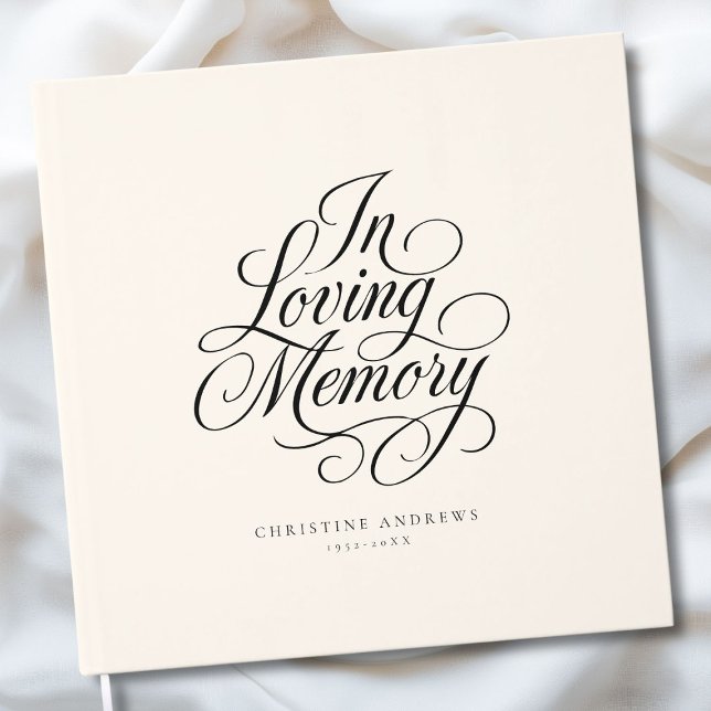 Livre D'or "In Love Memory" Script Police Keepsaké Funeral ("In Loving Memory" Script Font Keepsake - Beige Funeral Guest Book)