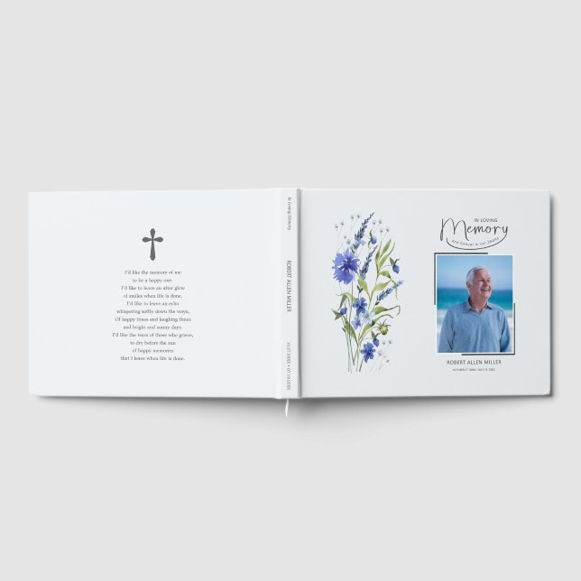 Livre D'or In Loving Memory Blue Floral Funeral Guest Book (Complet)