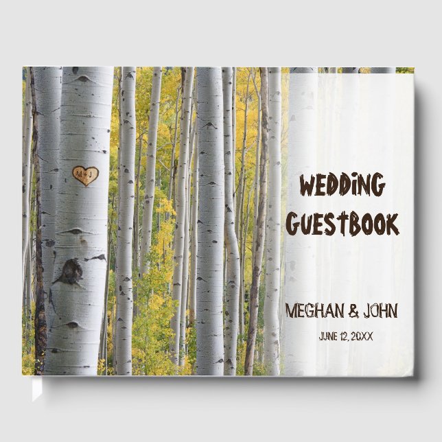 Livre D'or Initiales du coeur de l'arbre à bouleau mariage ru (Recto)