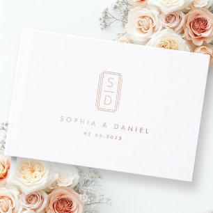 Livre D'or Initiales monogrammes modernes mariage blanc vrai