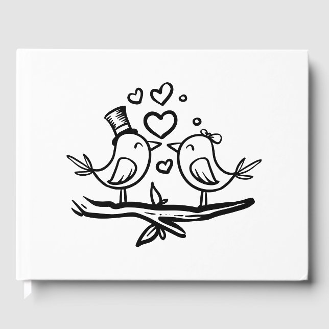 Livre D'or Inséparables Cartoon Lovebirds noir blanc Mariage (Recto)