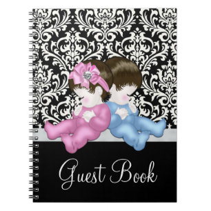 Livre d'or invité de Baby Shower élégant en Damas