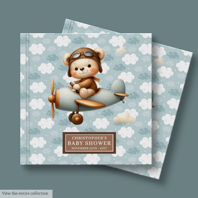 Livre D'or Invité du Baby shower pilote d'ours en peluche per (Personalized Teddy Bear Pilot Baby Shower Guest Guest Book)