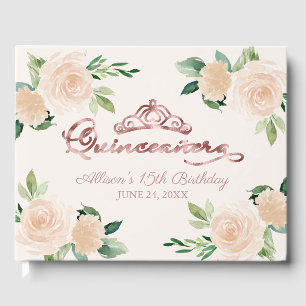 Livre d'or invité Quinceanera floral rose blush Ti