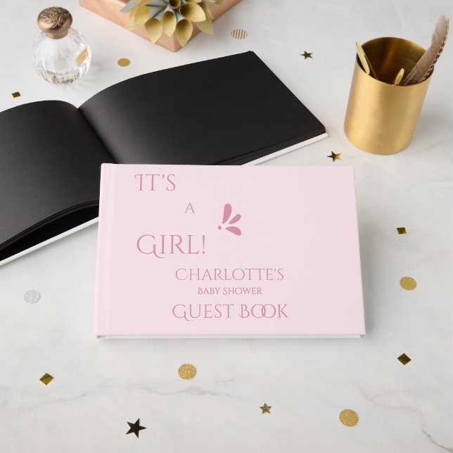 Livre D'or It's A Girl! Minimalism Pastel Pink Baby Shower (Recto ouvert)