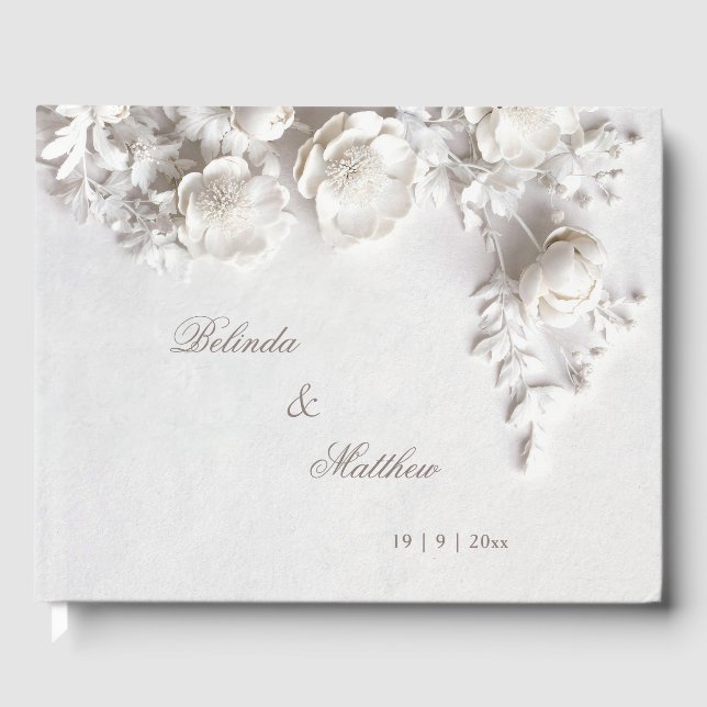 Livre D'or Ivory 3D Roses Florales | Mariage (Recto)