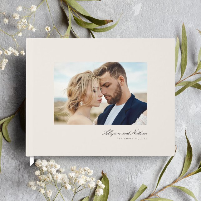 Livre D'or Ivory Elegant Moderne Simple Script Mariage photo (Créateur téléchargé)