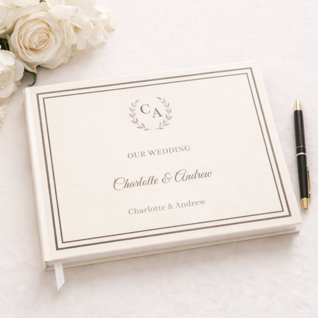 Livre D'or Ivory taupe monogrammed wreath wedding (Créateur téléchargé)