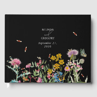 Livre D'or Jardin de mariage bohème noir à l'aquarelle avec f