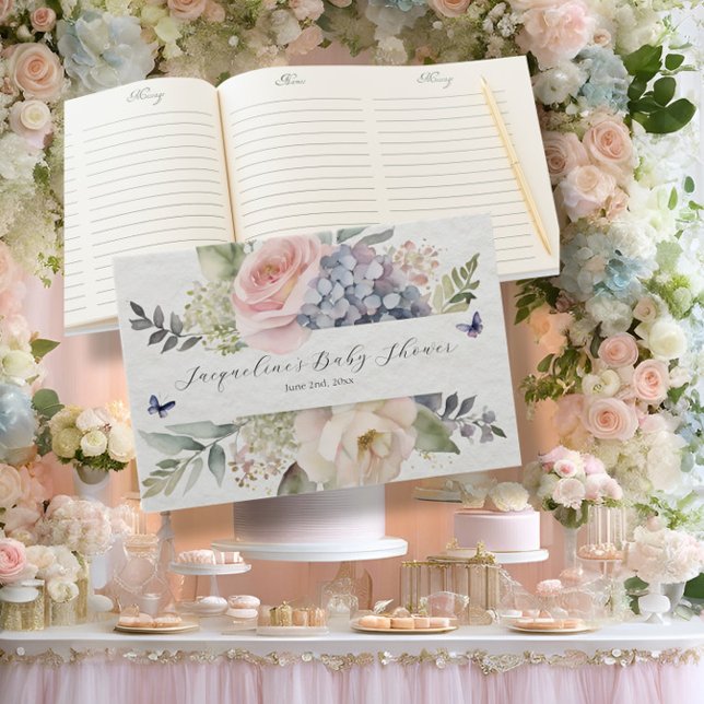 Livre D'or Jardin Fleur Rose Rose Bleu Hydrangea Baby shower (Créateur téléchargé)
