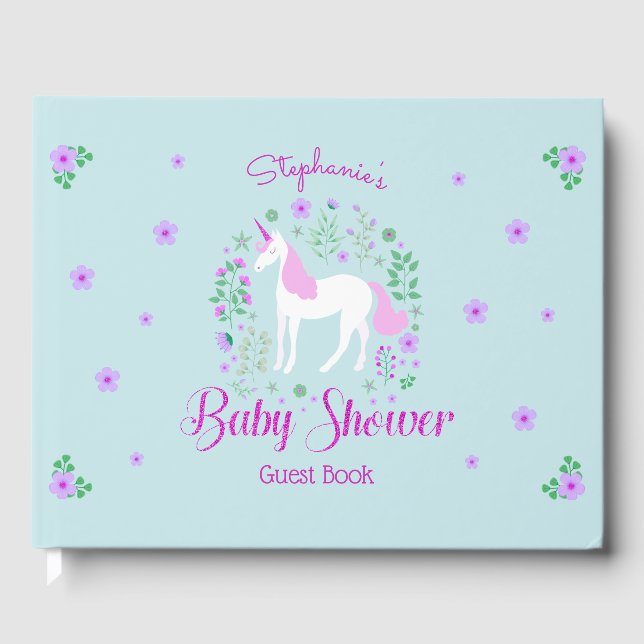 Livre D'or Joli Baby shower Aqua rose Unicorne Personnalisé (Recto)