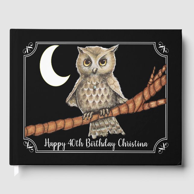 Livre D'or Joli Chouette Brown Collier Bleu Lune Cadre blanc (Recto)