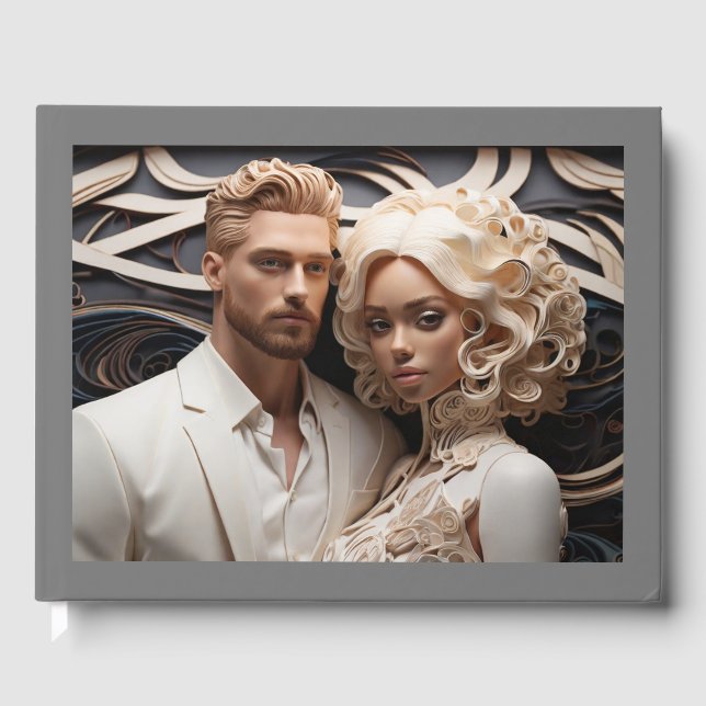 Livre D'or Joli couple Mariage habillé en blanc (Recto)