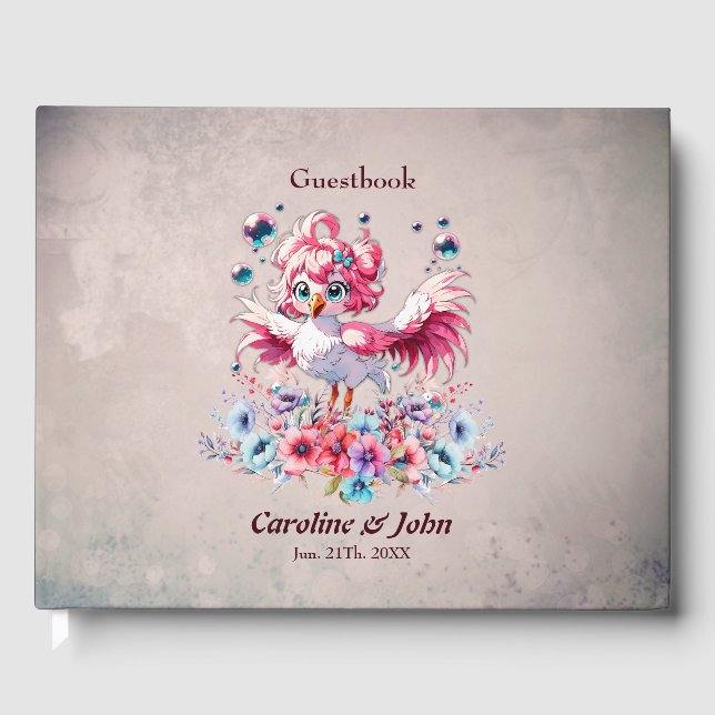 Livre D'or Joli flamant dans le style dessin animé, (Recto)