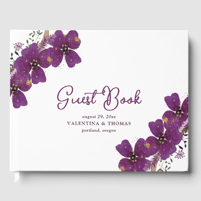 Livre D'or Joli Mariage d'aquarelle violet (Recto)