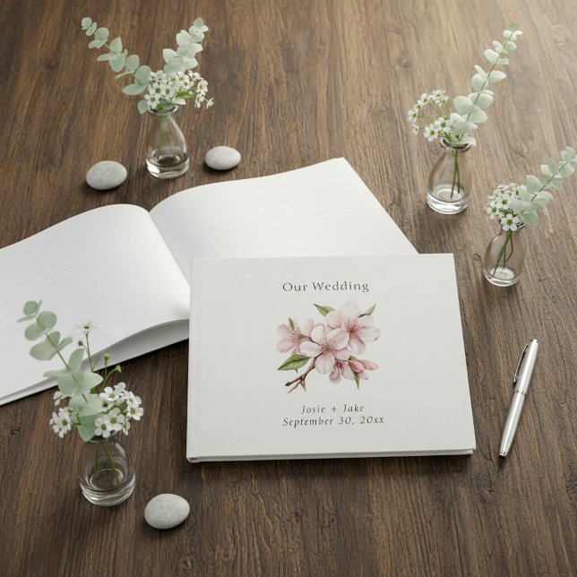 Livre D'or Joli Mariage de fleurs de cerisier rose (Pretty pink Cherry Blossom flower Wedding Guest Book.)