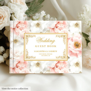 Livre D'or Jolie aquarelle rose clair fleurs or mariage