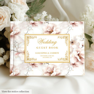Livre D'or Jolie aquarelle rose poussiéreuse fleurs or mariag