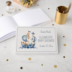 Livre D'or Jolie Baby Shower Bateau à Voile Bleu Marin