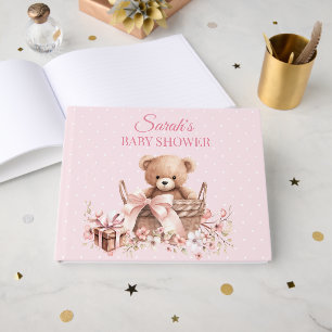 Livre D'or Jolie Baby Shower Ours en Peluche Rose Pastel