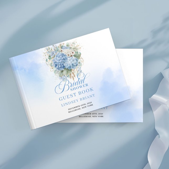 Livre D'or Jolie douche de mariée aux hortensias bleus eucaly (Lovely blue hydrangeas eucalyptus bridal shower guest book

)