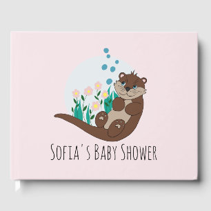 Livre D'or Jolie loutre dessin animé fleurs et nom Baby Showe