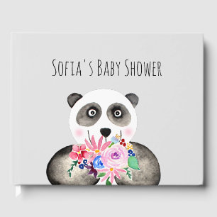 Livre D'or Jolie ours panda et fleurs à l'aquarelle pour une