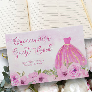 Livre D'or Jolie princesse florale rose et or Quinceanera