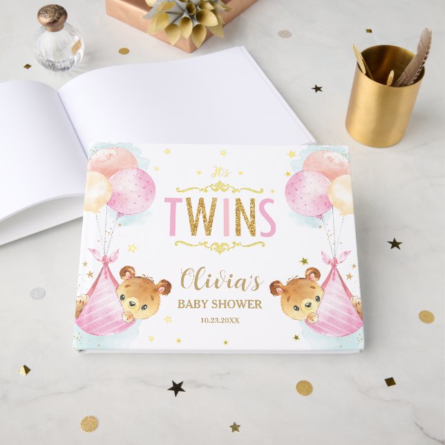Livre D'or Jolie Twin Girls Baby shower Nounours Twins (Recto ouvert)