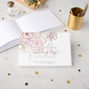Livre D'or Jour de mariage des fleurs roses et poussiéreuses