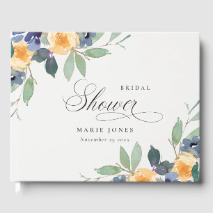 Livre D'or Joyeuse Fête de Mariage Rustique Jaune Bleu Floral