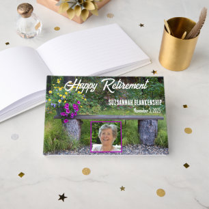 Livre D'or Joyeuse retraite Fleurs de banc rustique Photo per