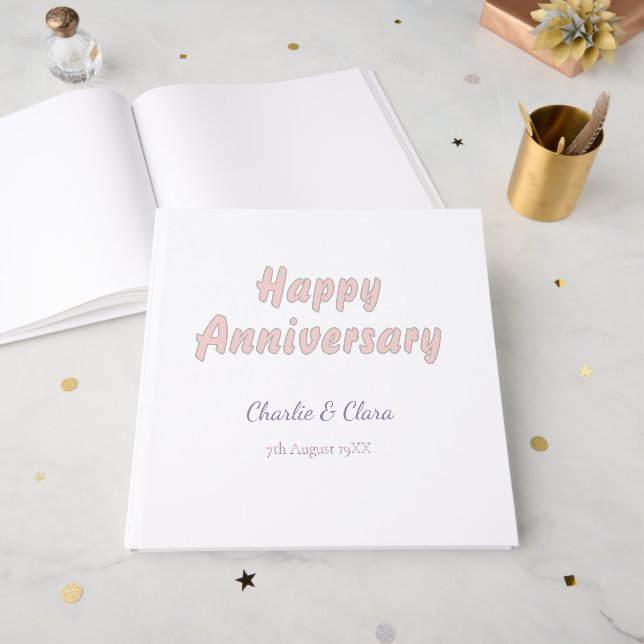 Livre D'or Joyeux anniversaire ajouter nom rose gris pastel g (Recto ouvert)