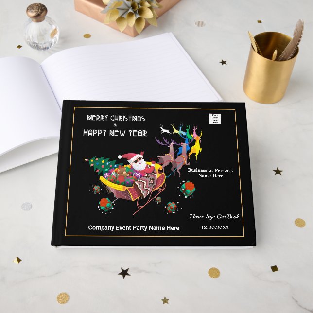 Livre D'or Joyeux Noël Père Noël Business Logo Personnaliser (Recto ouvert)