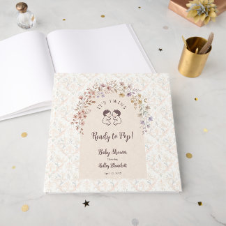 Livre D'or Jumelles Fantaisistes Fête de Naissance Filles Flo