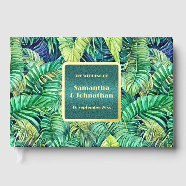 Livre D'or Jungle monstera feuille aquarelle motif vrai feuil (Recto)
