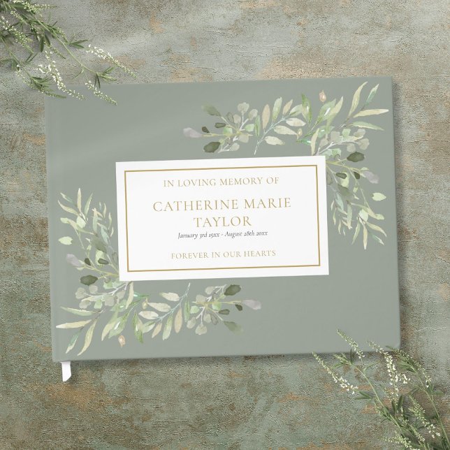 Livre D'or La verdure dans l'amour Mémoire funéraire funérair (Greenery In Loving Memory Memorial Funeral Guest Book)