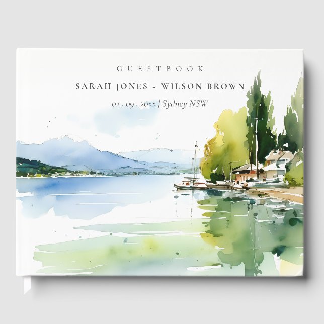 Livre D'or Lake Geneva Switzerland Watercolor Scape Wedding (Recto)